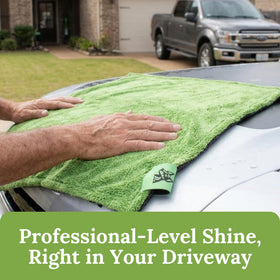 Devil Dog Microfiber beside vehicle wheel showing 24x45 size coverage