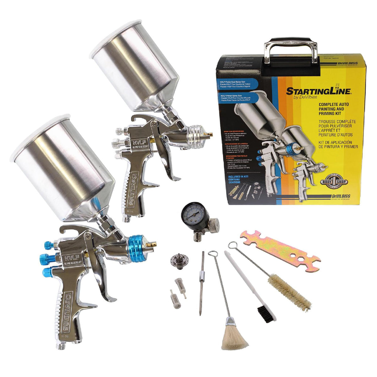 DeVilbiss StartingLine finish gun 1.3mm front view for smooth basecoat atomization