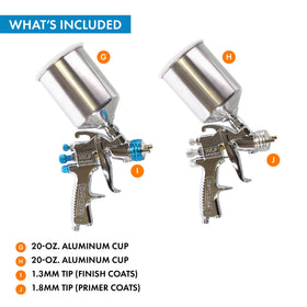 DeVilbiss metal 600cc cup attached to gun for longer refills and steady feed