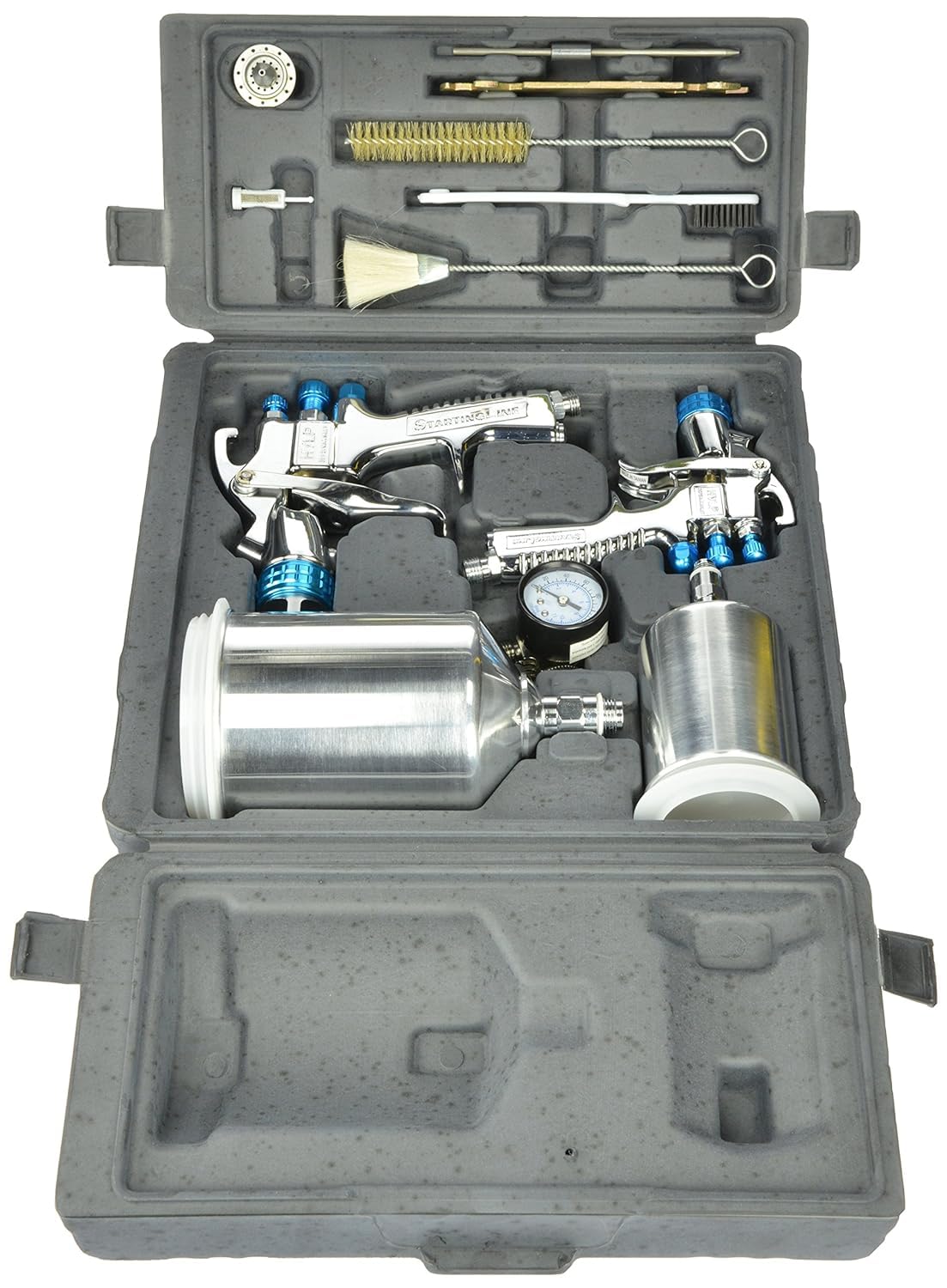 DeVilbiss StartingLine front view showing both spray guns and benefit of dual-use versatility