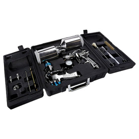 DeVilbiss two-gun kit in case showing organized storage and portability