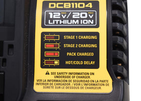 DEWALT charger with battery installed demonstrating quick one‑hour charging