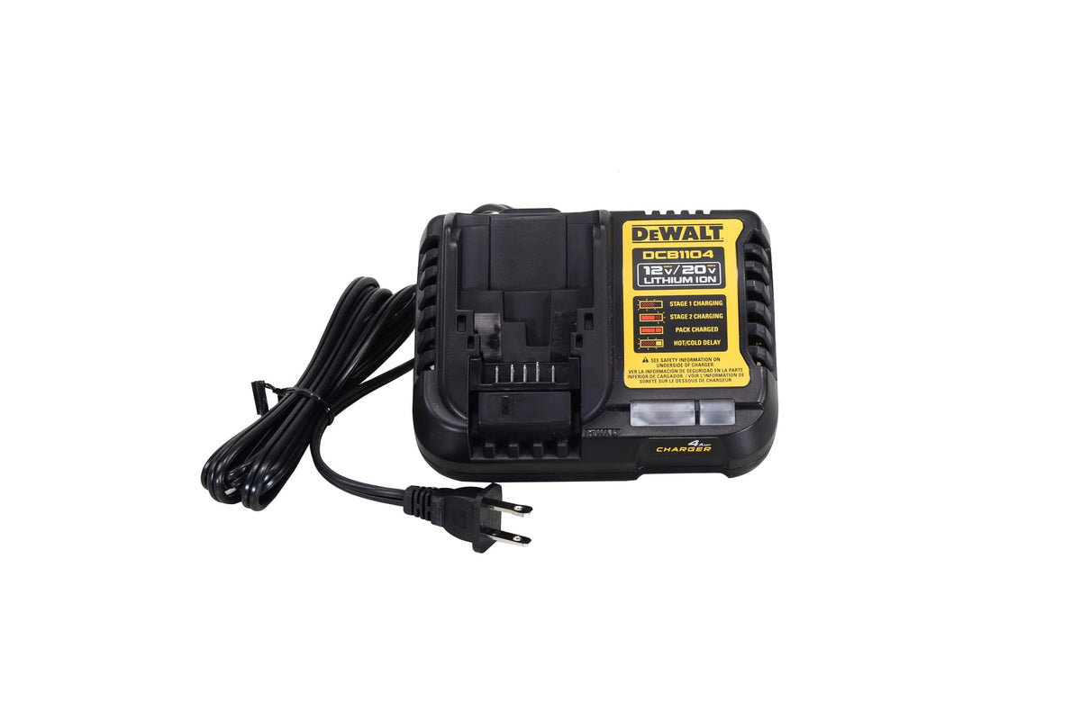 DEWALT charger front view showing compact design and brand reliability