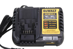 DEWALT charger LED indicator closeup displaying charge and fault status