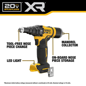 DEWALT close-up of jaw and nose piece offering clear view for fast changes
