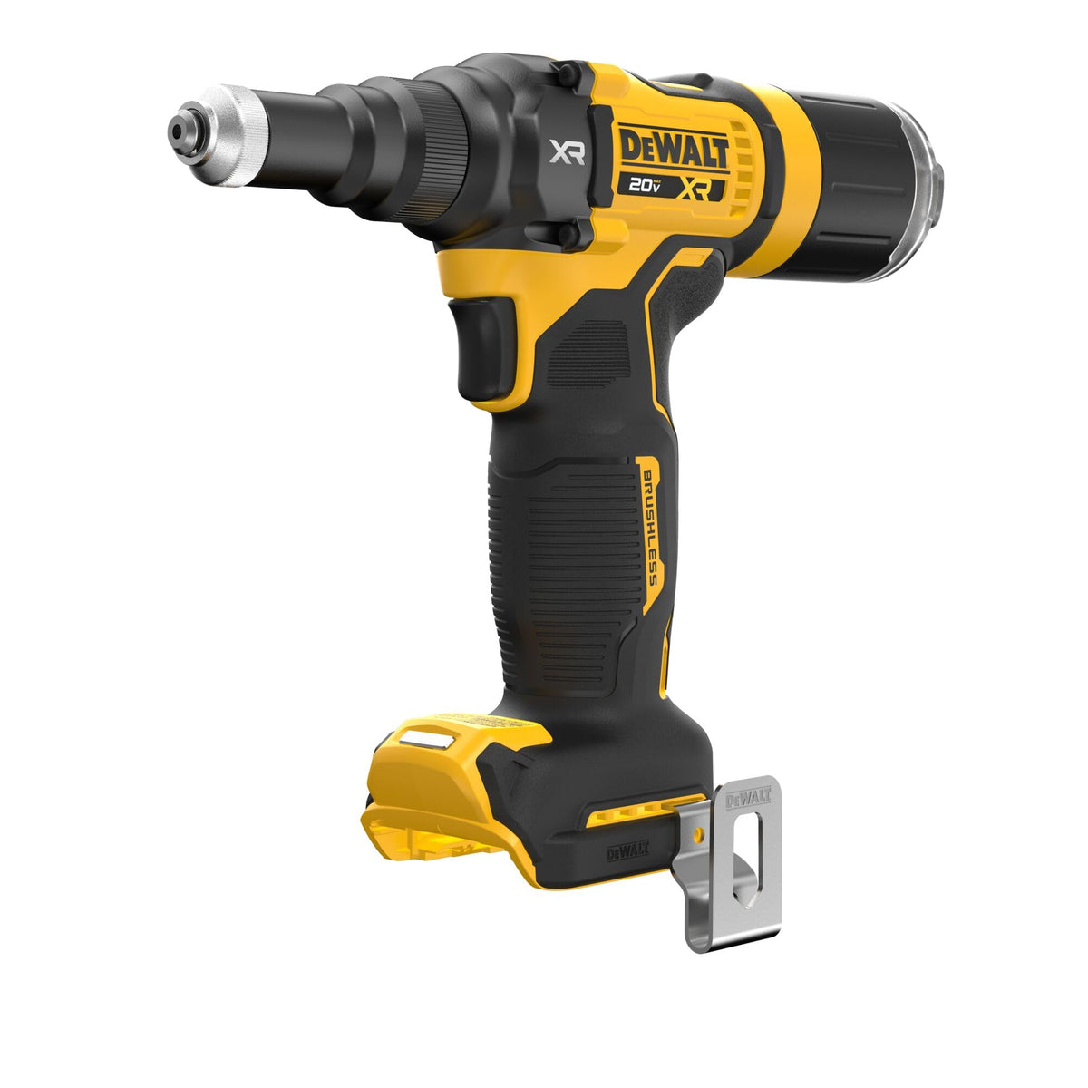DEWALT DCF403B front profile showing compact cordless rivet tool for portability