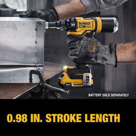 DEWALT integrated LED worklight illuminating rivet location for precision