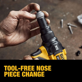 DEWALT on-board nose piece storage holding multiple sizes for quick swaps
