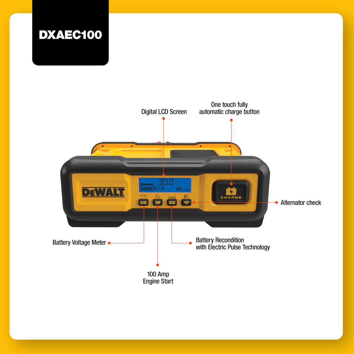 DeWalt DXAEC100 giving 100A engine start to a vehicle for fast crank assistance
