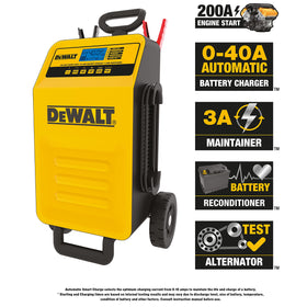 DeWalt DXAEC200 connected to truck battery delivering engine start assistance