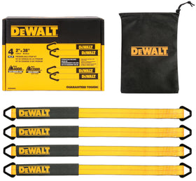 DEWALT front view of 4-pack axle straps and storage bag showing kit convenience