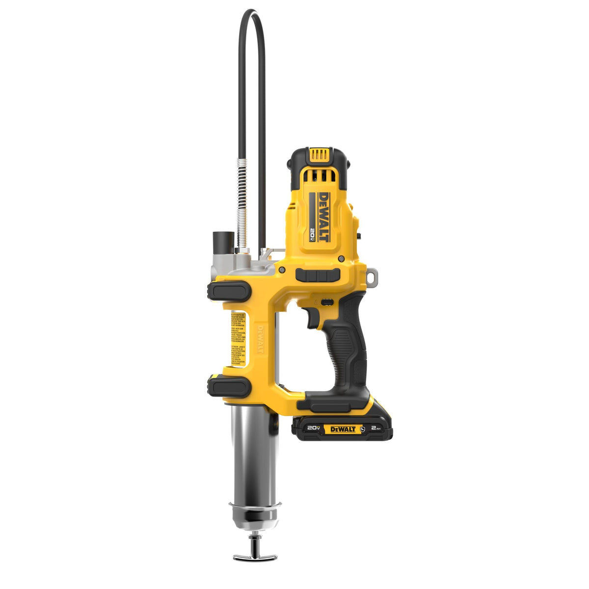 DEWALT grease gun front view showing robust housing and easy grip