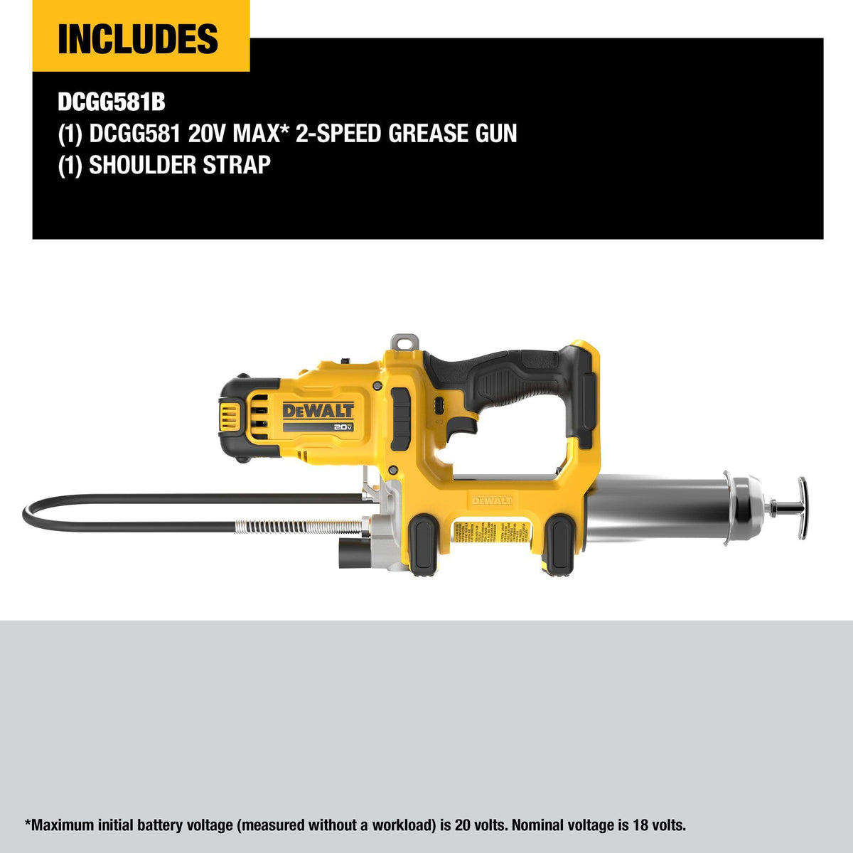 DEWALT reinforced 47-inch hose detail highlighting flexible reach benefit