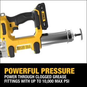 DEWALT grease gun held in hand demonstrating ergonomic operation