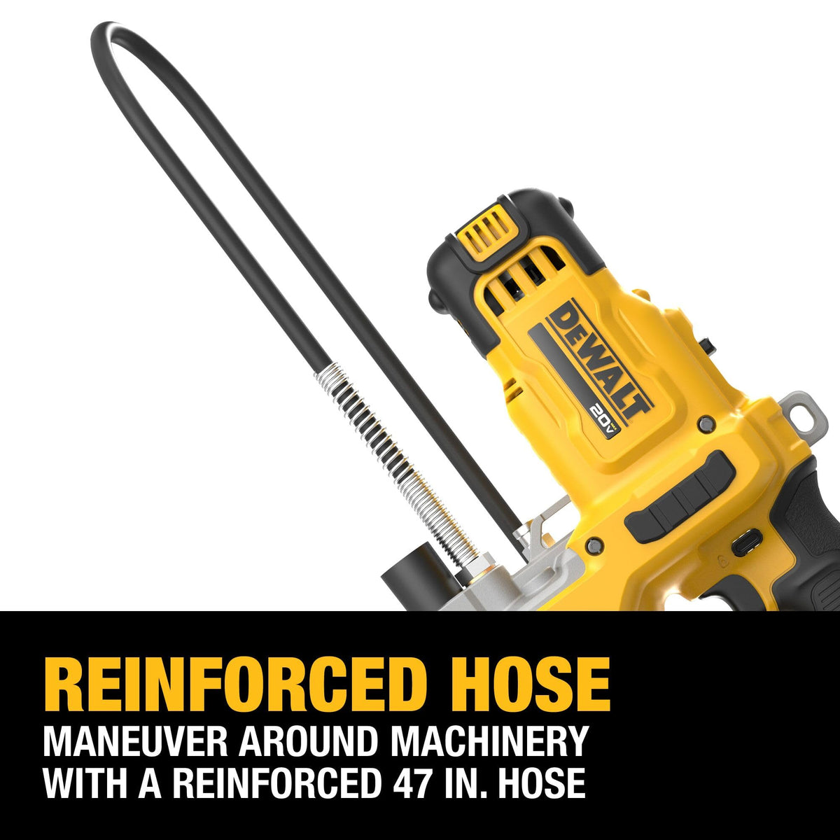 DEWALT grease gun kit box open with tool and accessories organized