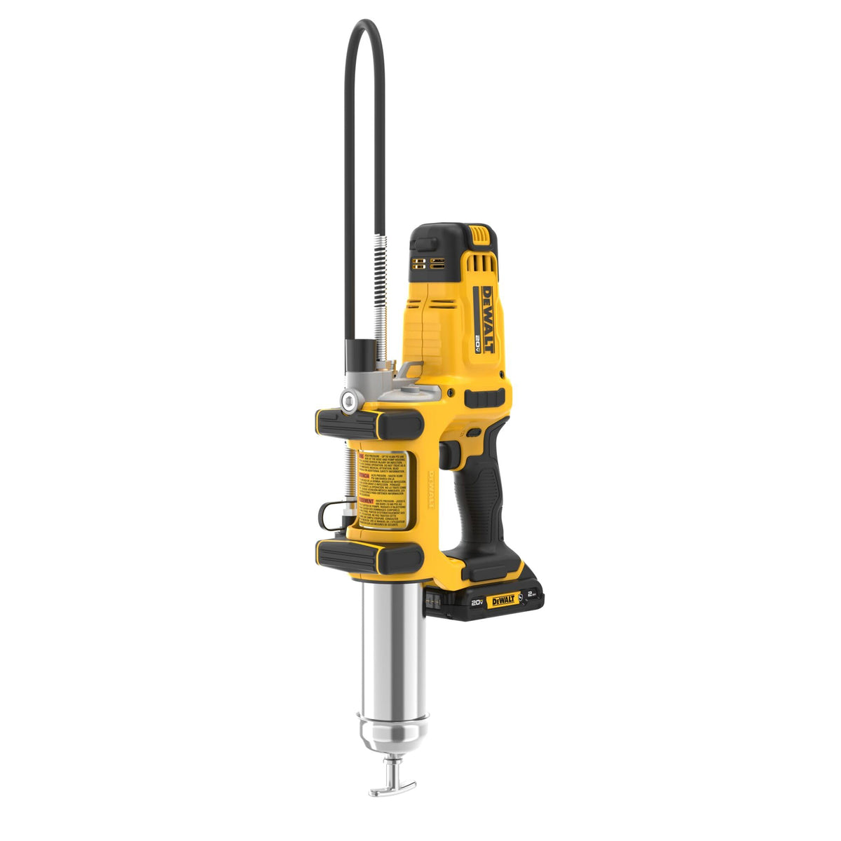 DEWALT grease gun next to ruler showing size and scale for planning