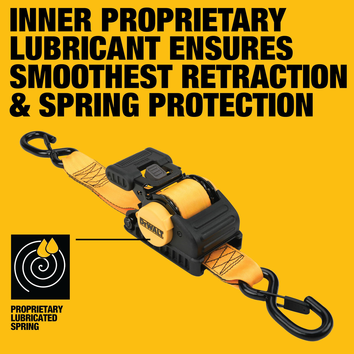 DEWALT coated J-hook detail illustrating secure grip without scratching cargo