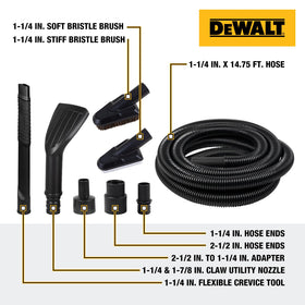 DEWALT long flexible hose stretched across trunk for extended reach