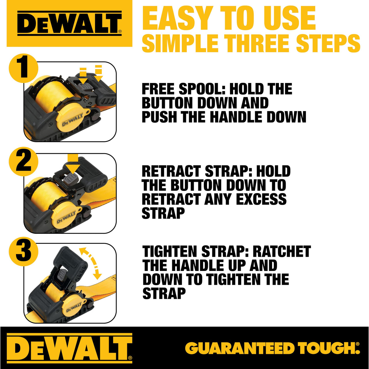 DEWALT padded ergonomic handle close-up showing comfortable controlled ratcheting
