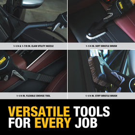 DEWALT kit next to a hand showing size and ergonomic benefit