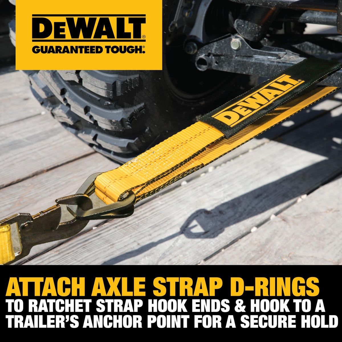 DEWALT straps beside hands for scale showing compact, portable design