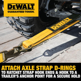 DEWALT straps beside hands for scale showing compact, portable design