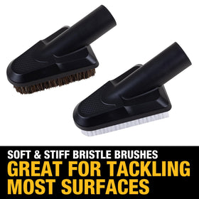 DEWALT stiff bristle brush scrubbing floor mat to remove debris