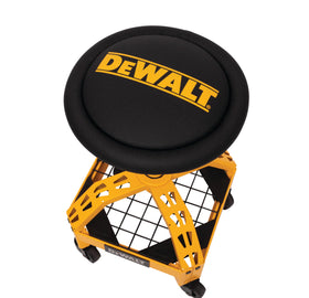 DEWALT rolling stool in a garage workbench scene showing practical use and convenience