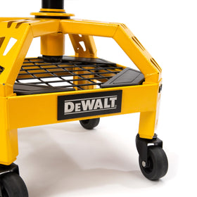 DEWALT stool lower wire-grid shelf holding tools for quick access and organized workflow