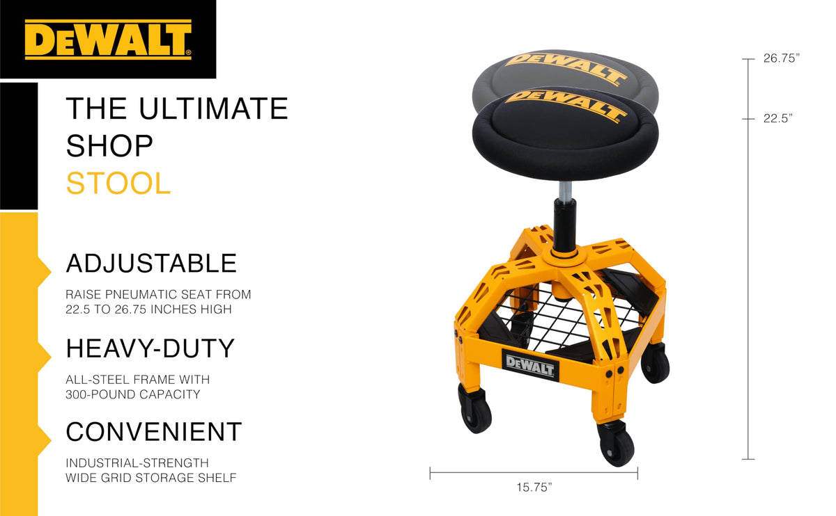 DEWALT side profile illustrating height range and ergonomic positioning benefit: adjustable fit