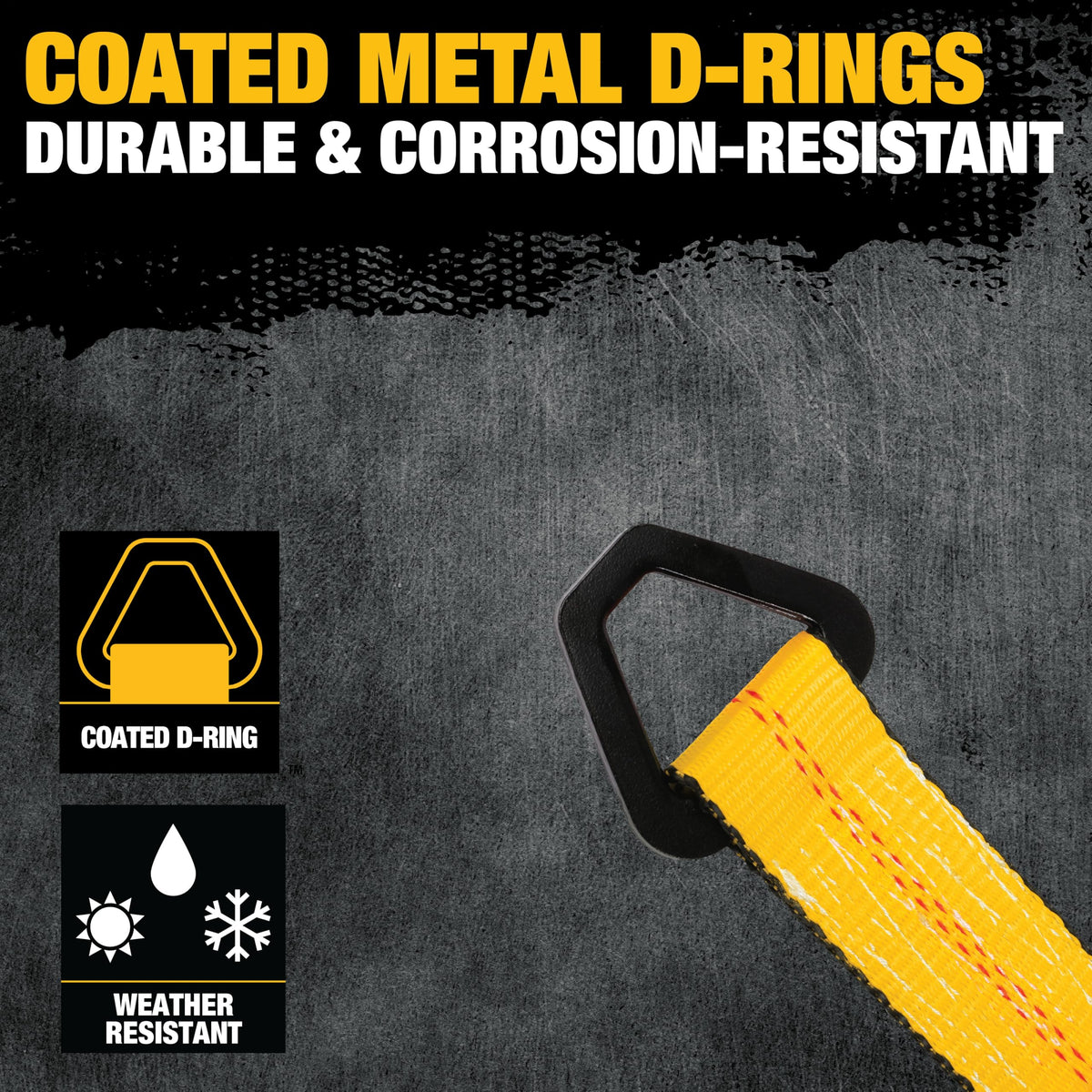 DEWALT straps securing equipment on a trailer axle providing reliable load control