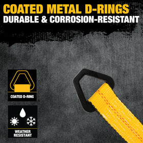 DEWALT straps securing equipment on a trailer axle providing reliable load control
