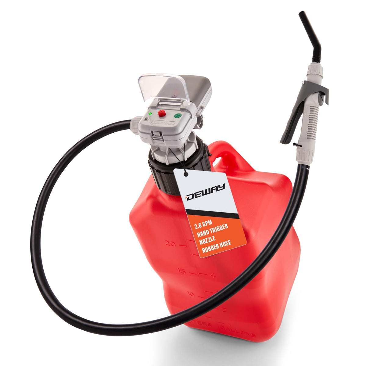 DEWAY pump front view showing nozzle and ergonomic grip for easy transfers