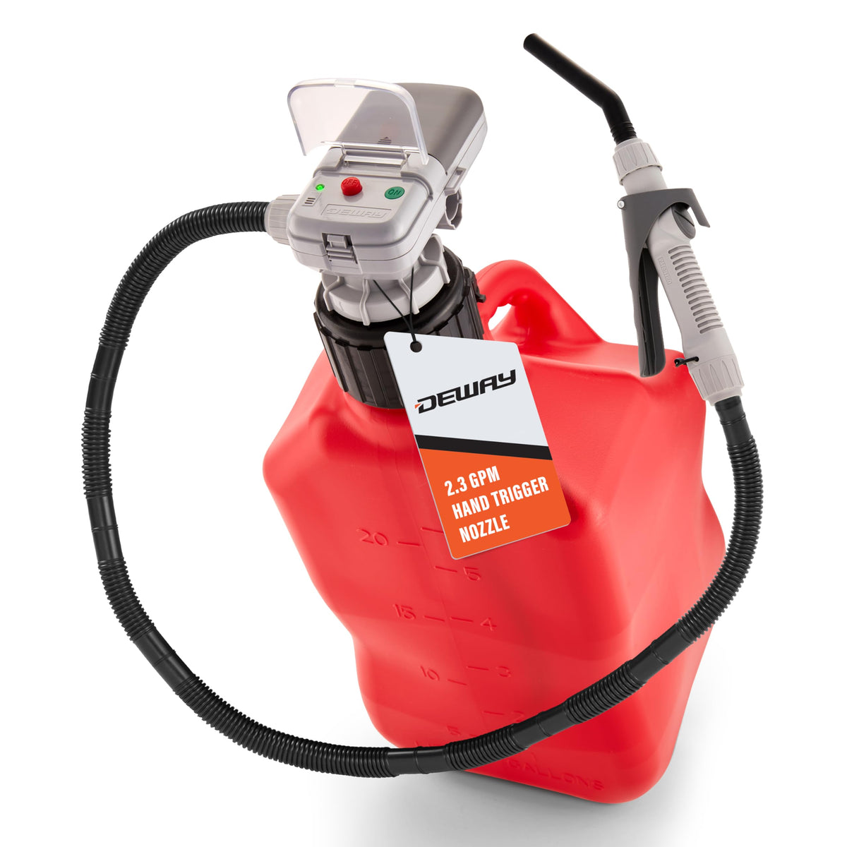 DEWAY front view showing compact pump for easy storage and portability