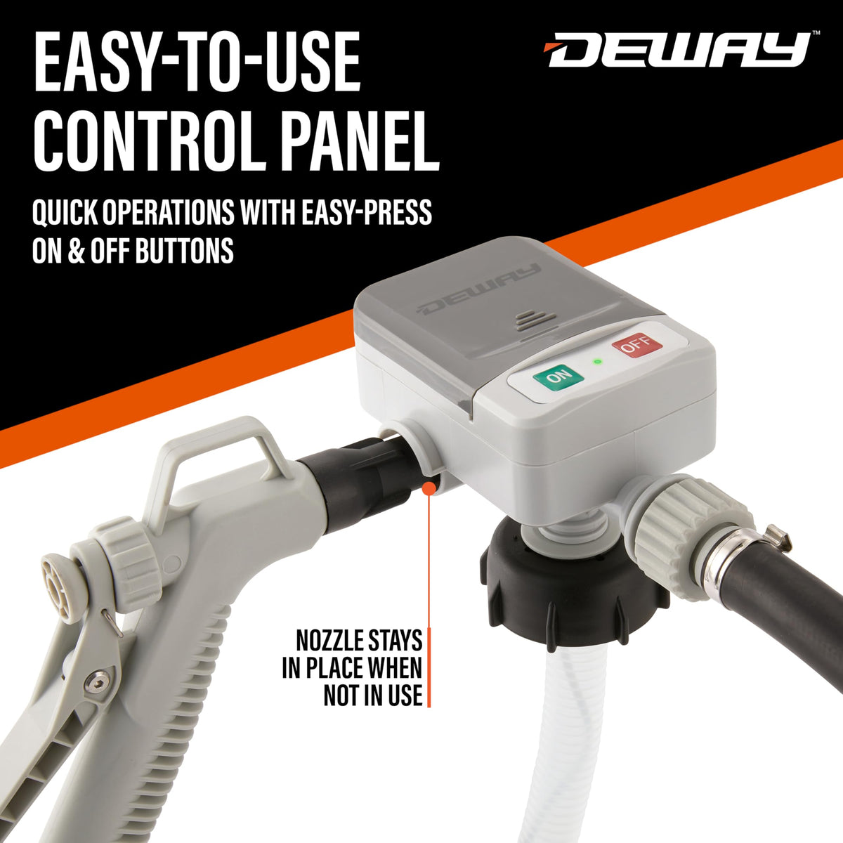 DeWay pump attached to gas can neck offering secure connection