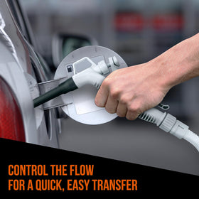 DEWAY close-up of nozzle with flow-control lever for precise spill-free transfers