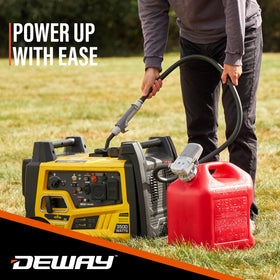 DEWAY pump stored on workbench illustrating convenient garage storage