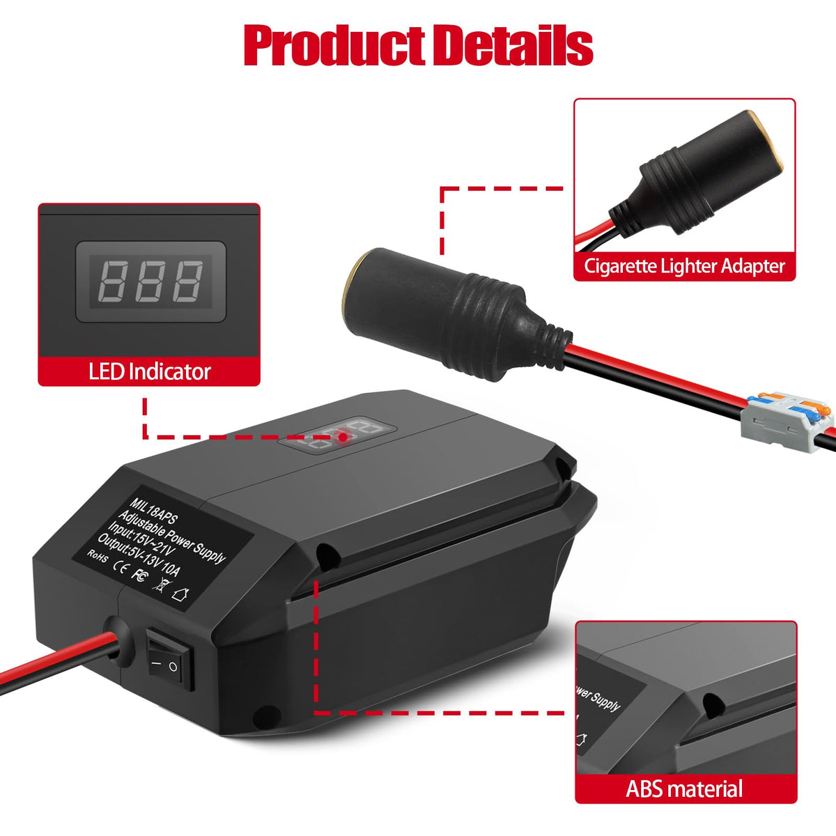 DEWDYS side profile highlighting 16 AWG wire and secure connector durability