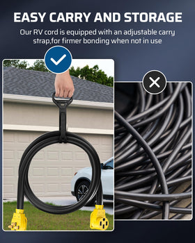 DEWENWILS cord rolled with strap demonstrating tidy storage and space savings