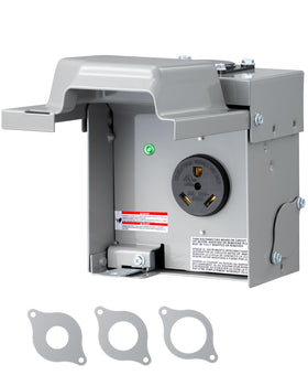 DEWENWILS front view of outlet box showing weatherproof cover and benefits