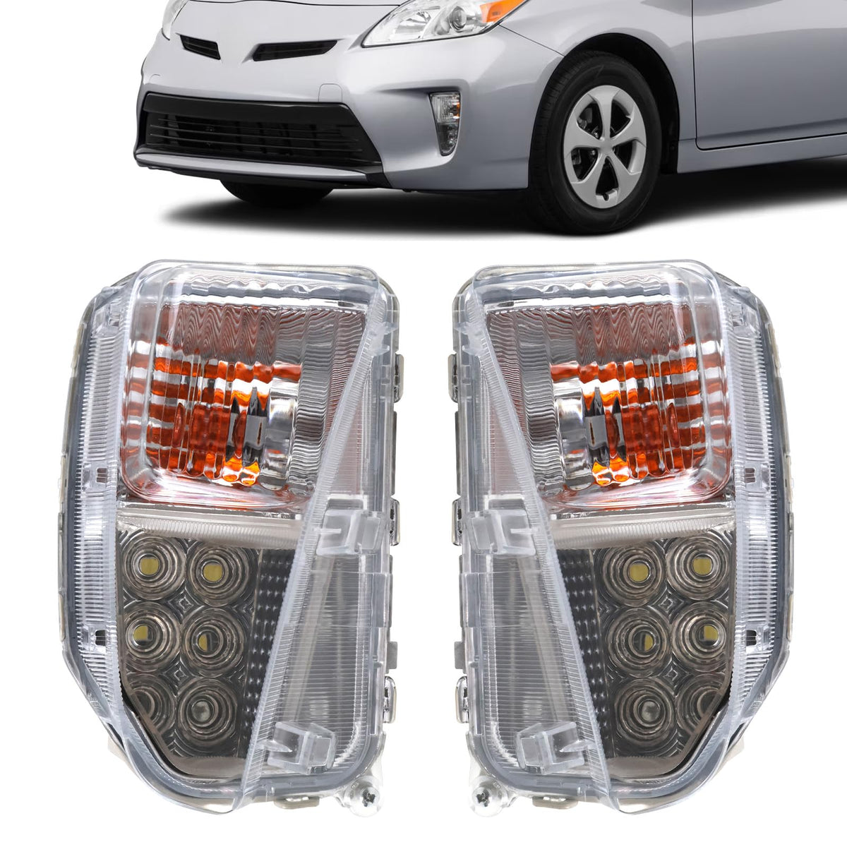 DEWHONETE front view of fog lamp pair showing fit and styling benefit