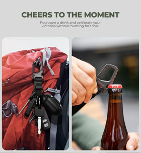 Dexnor clipped to backpack strap for quick access while hiking