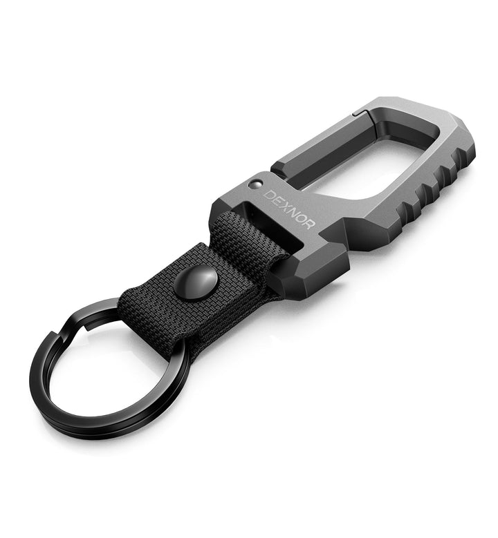 Dexnor front packaging showing durable carabiner and keyring benefit