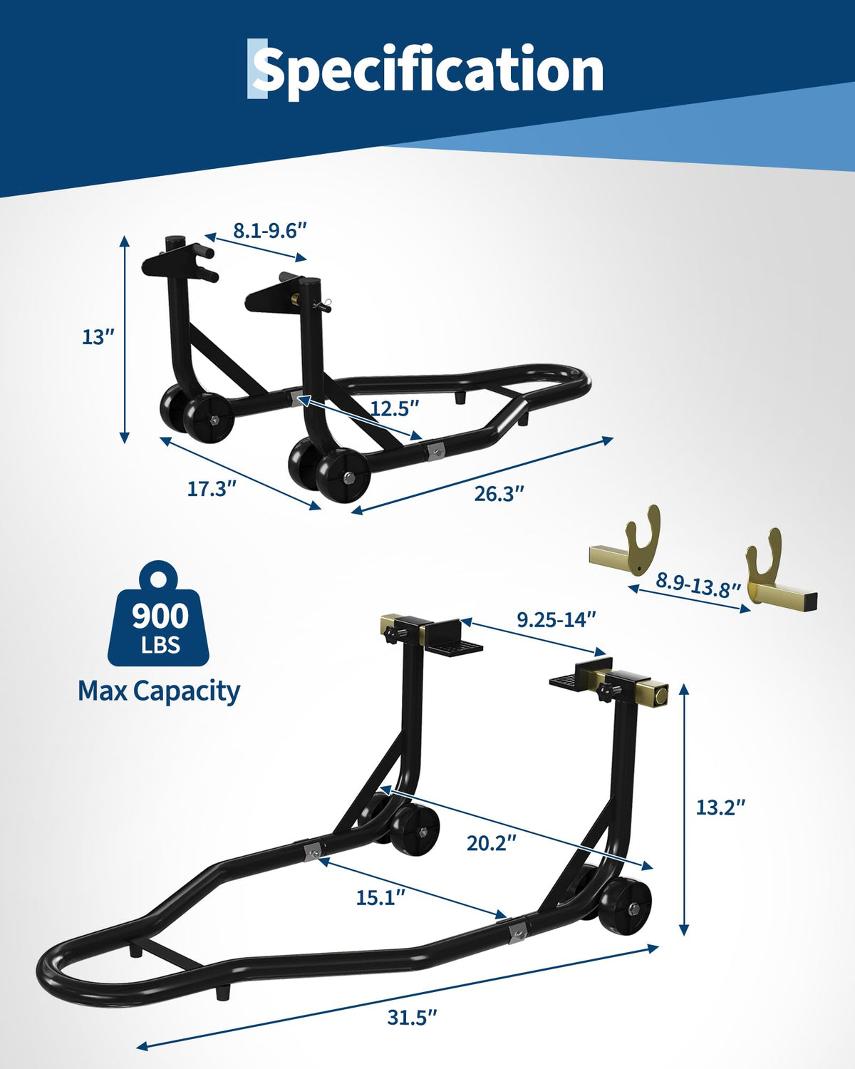 DEXSO stand beside a motorcycle for scale showing compact footprint and portability