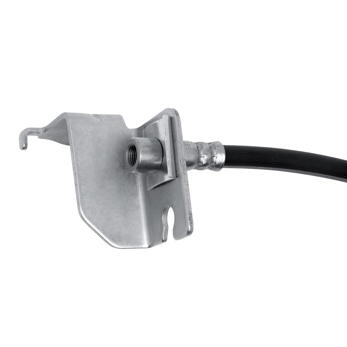 Dynamic Friction Company front view brake hose showing shape and direct-fit benefit