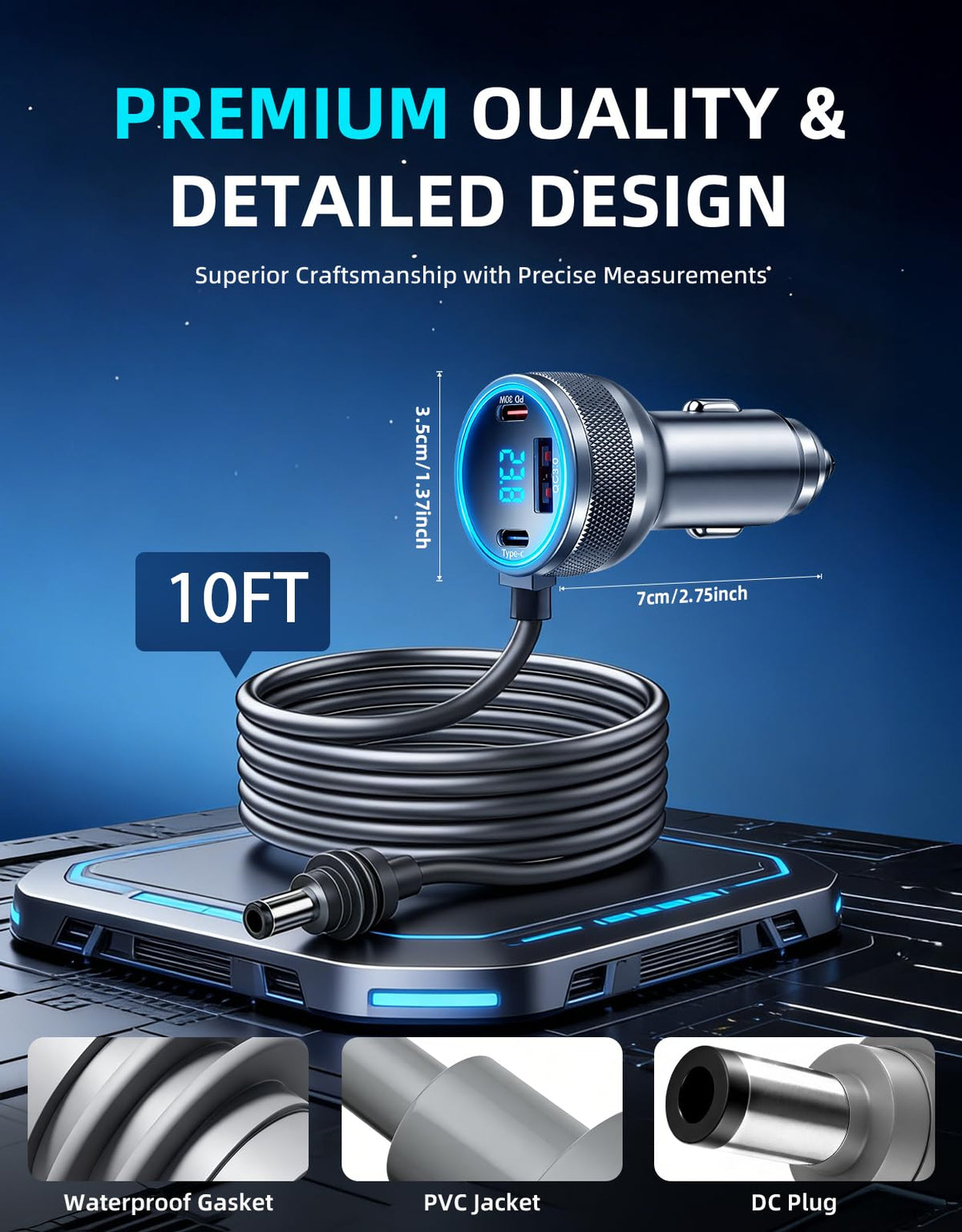 DFPEB USB-C and USB-A ports closeup providing multi-device charging benefit