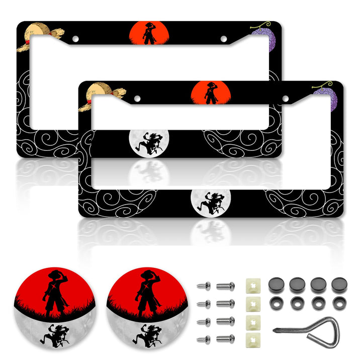 DGDRHZ front view of license plate frame showing anime design and durable finish, enhances curb appeal