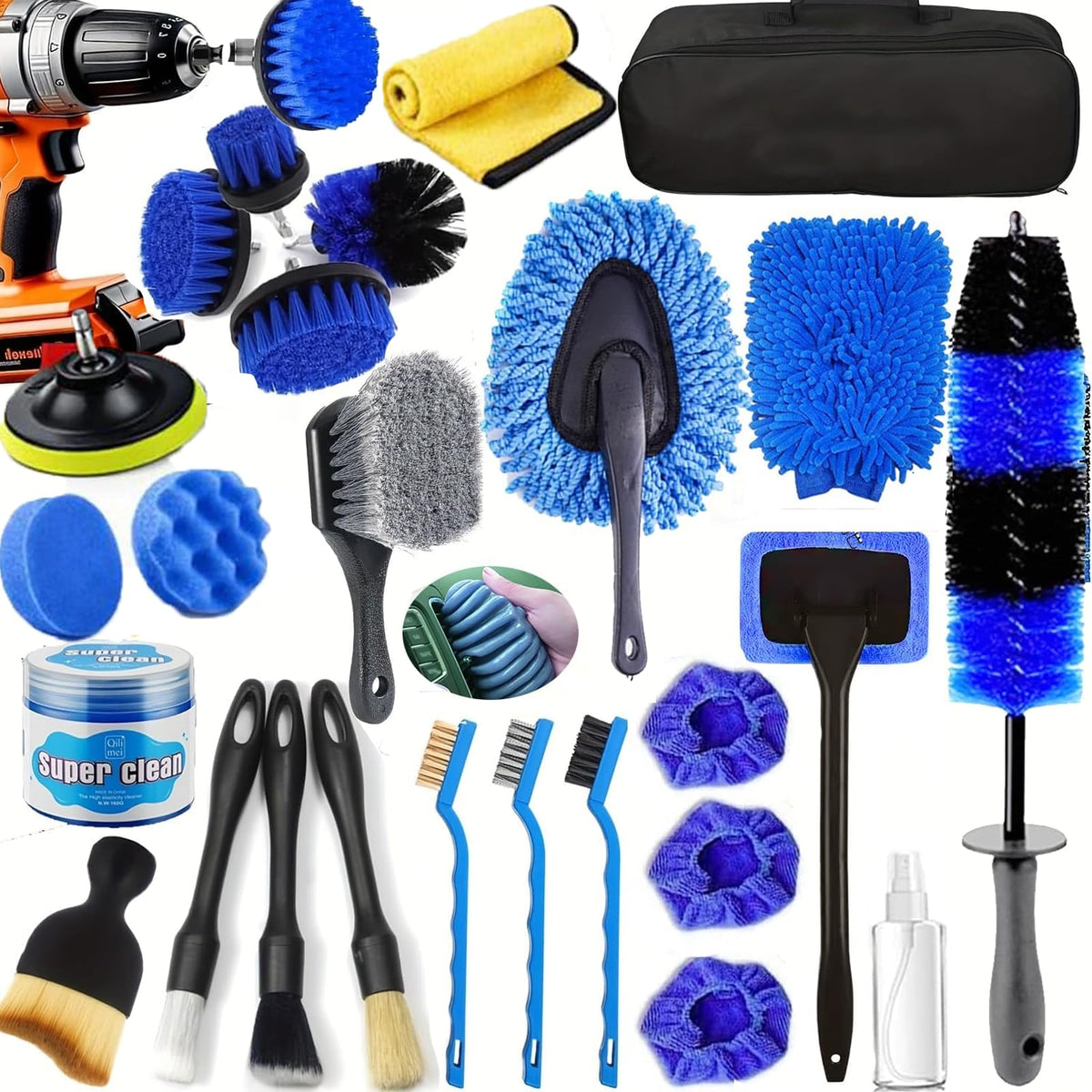 DGHEYQT kit front layout showing all 26 pieces for complete car care
