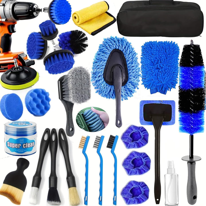 DGHEYQT kit front layout showing all 26 pieces for complete car care