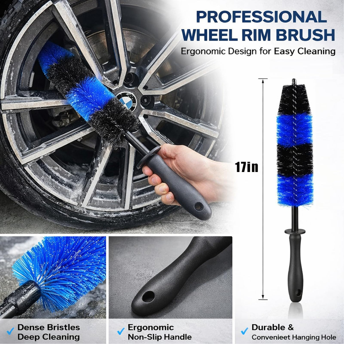 DGHEYQT long-handle wheel brush cleaning rim grooves for improved shine